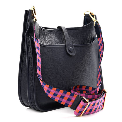 Hermes Taurillon Clemence Quadrille Evelyne III PM Bleu Nuit Bleu Saphir Anemone Capucine 3 of 10