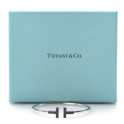 Tiffany 18K White Gold Blue Sapphire T Wire Bracelet 5 of 5