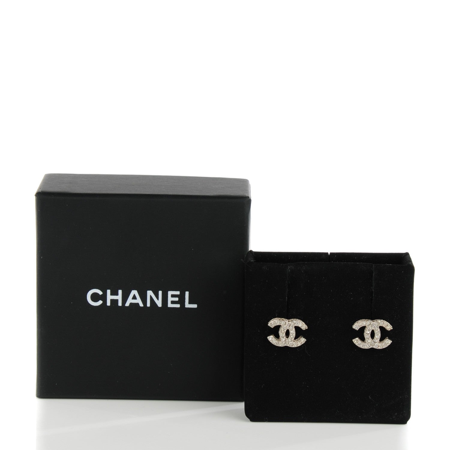 Chanel Crystal Timeless CC Earrings Silver 3 of 5