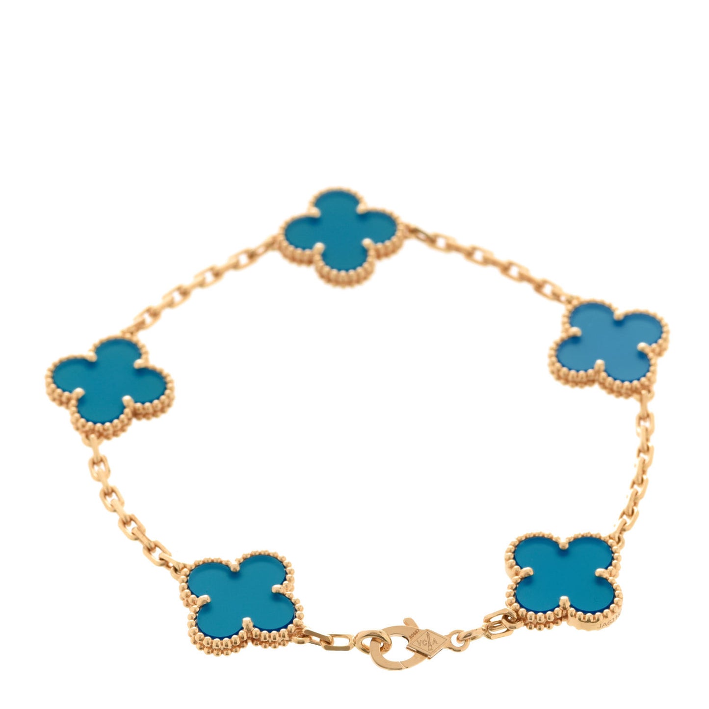 18K Yellow Gold Blue Agate 5 Motifs Vintage Alhambra Bracelet