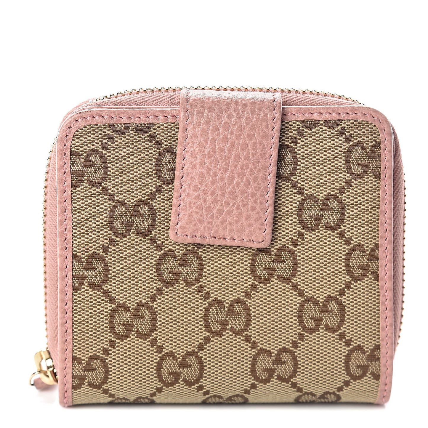 Monogram Dollar Calfskin Zip Around French Flap Wallet Beige Ebony Soft Pink