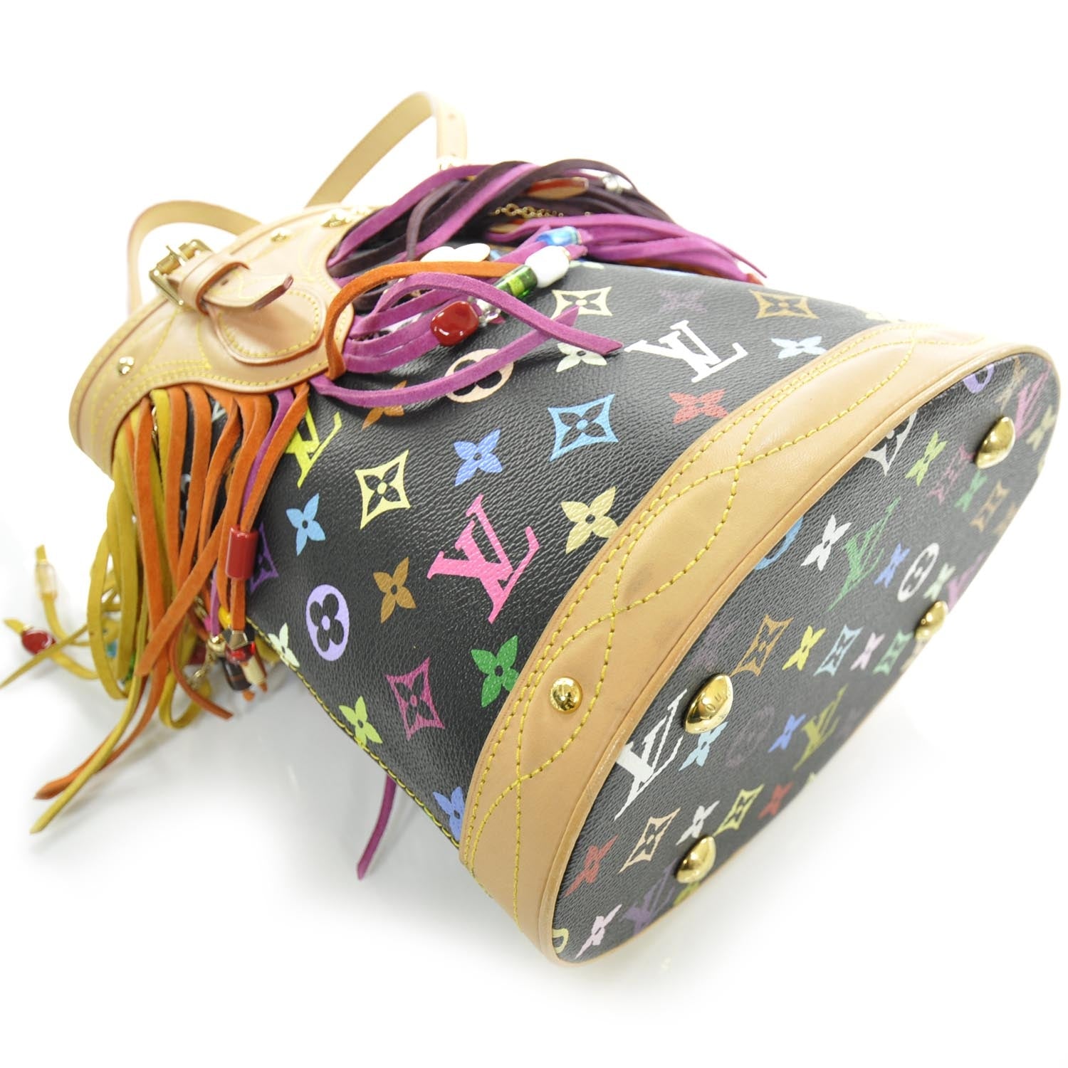 Louis Vuitton Monogram Multicolor Fringe Bucket Black 5 of 11