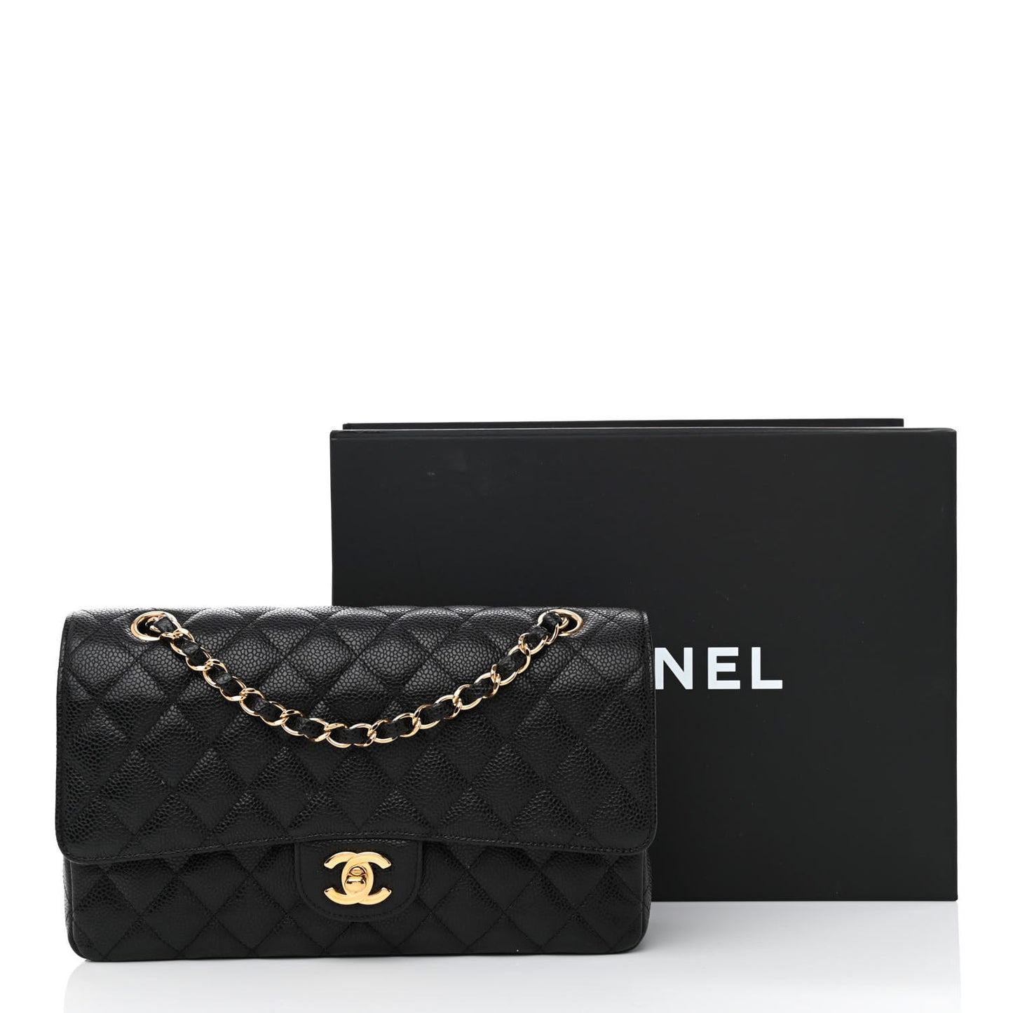 Caviar Quilted Medium Double Flap Black