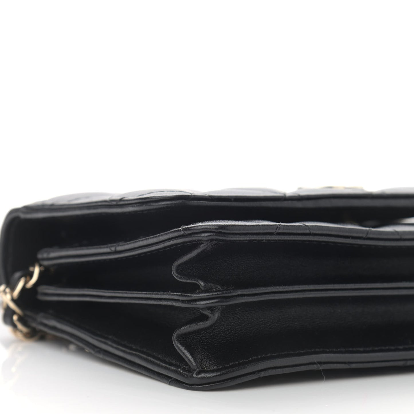Lambskin Quilted Mini Camellia Bow Wallet On Chain WOC Black