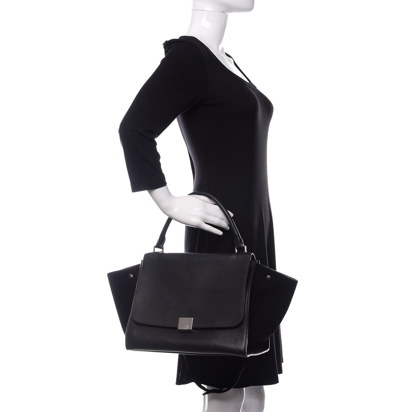 Drummed Calfskin Suede Medium Trapeze Black