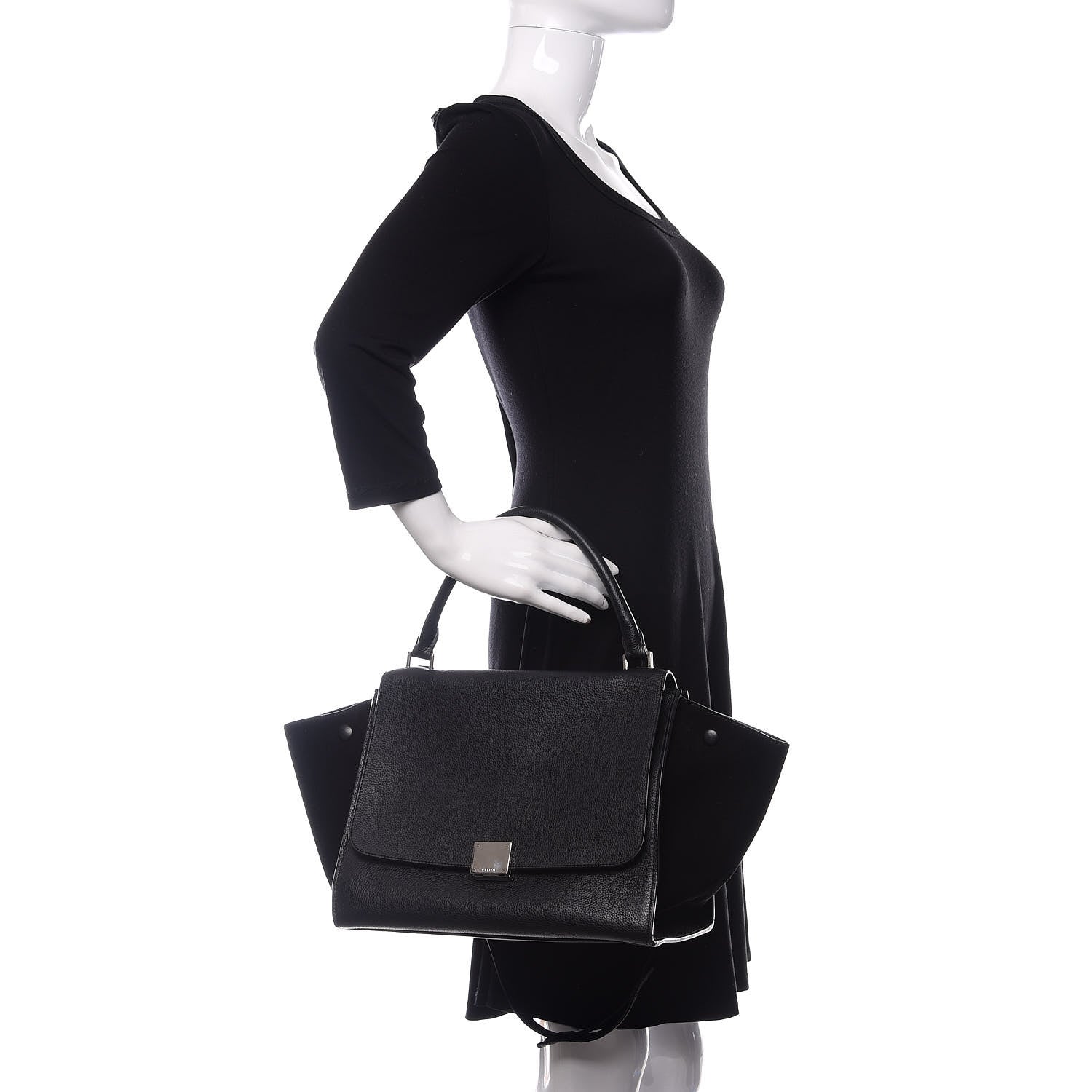 Celine Drummed Calfskin Suede Medium Trapeze Black 3 of 10