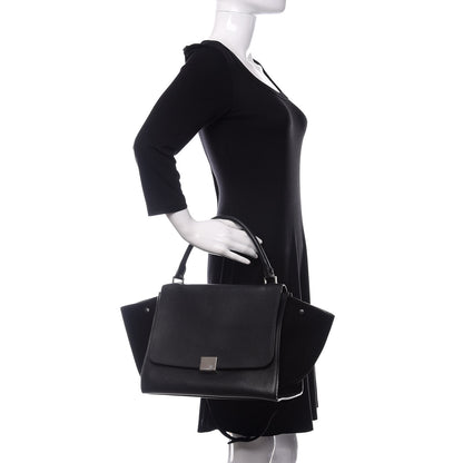 Celine Drummed Calfskin Suede Medium Trapeze Black 3 of 10