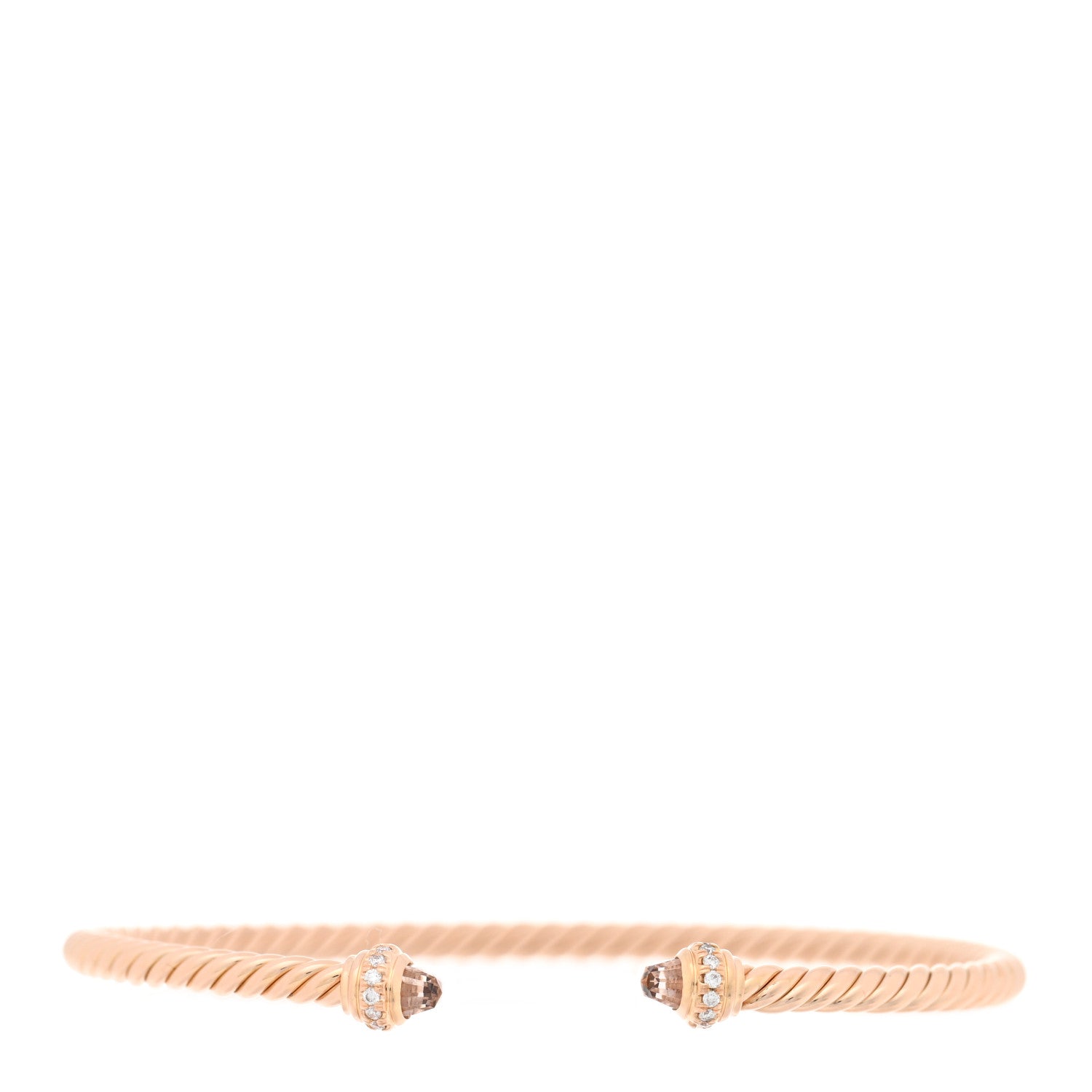 David Yurman 18K Rose Gold Diamond Morganite 3mm Cablespira Bracelet 1 of 4