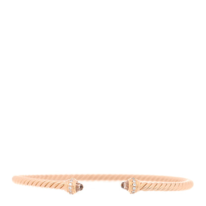 David Yurman 18K Rose Gold Diamond Morganite 3mm Cablespira Bracelet 1 of 4
