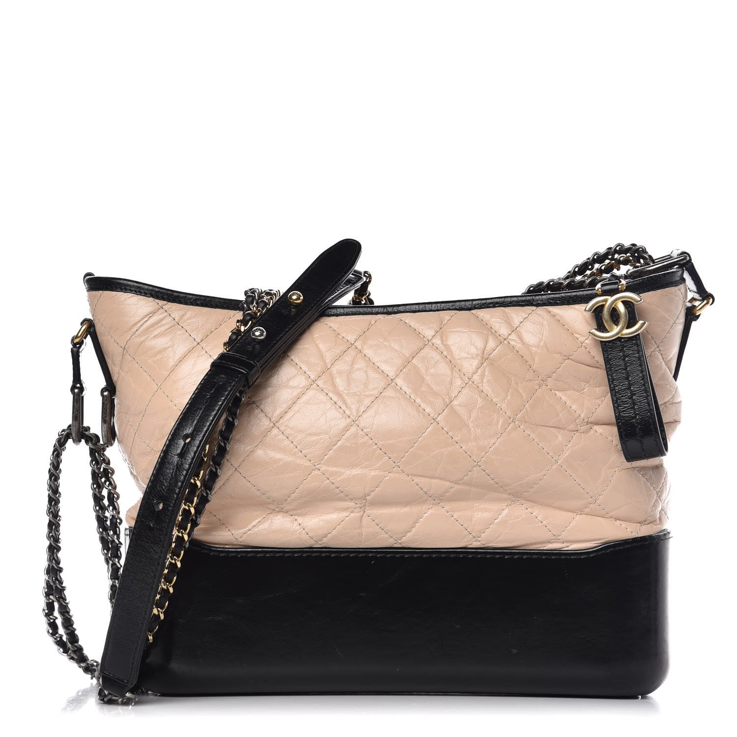 Chanel Aged Calfskin Quilted Medium Gabrielle Hobo Beige Black 1 of 15
