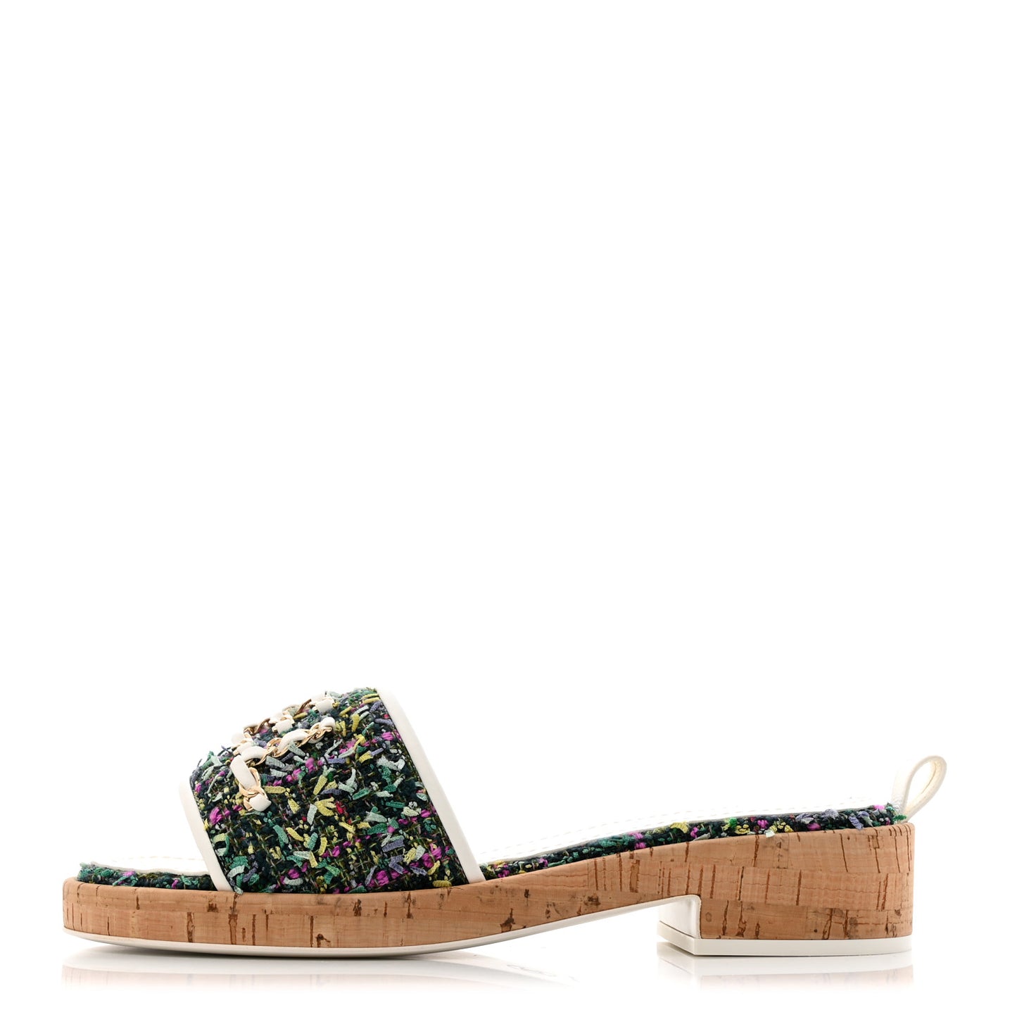 Tweed Cork CC Chain Mule Sandal 37.5 Multicolor