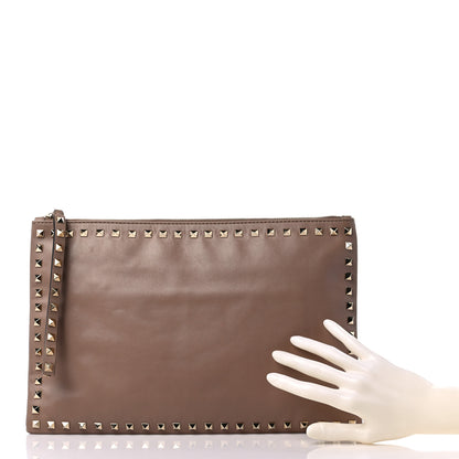 Valentino Garavani Vitello Large Rockstud Zip Wristlet Pouch Poudre 2 of 10