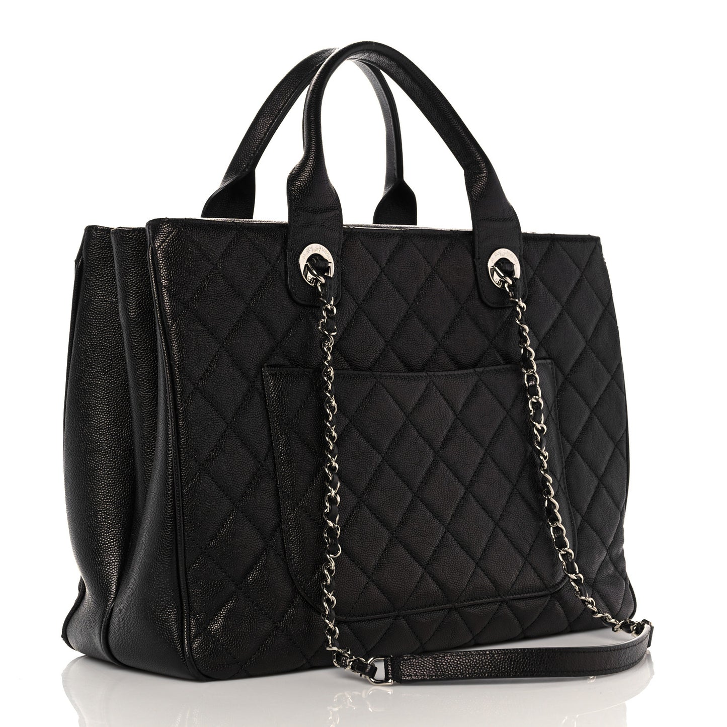 Caviar Quilted Large Urban Companion Top Handle Shopping Tote Black
