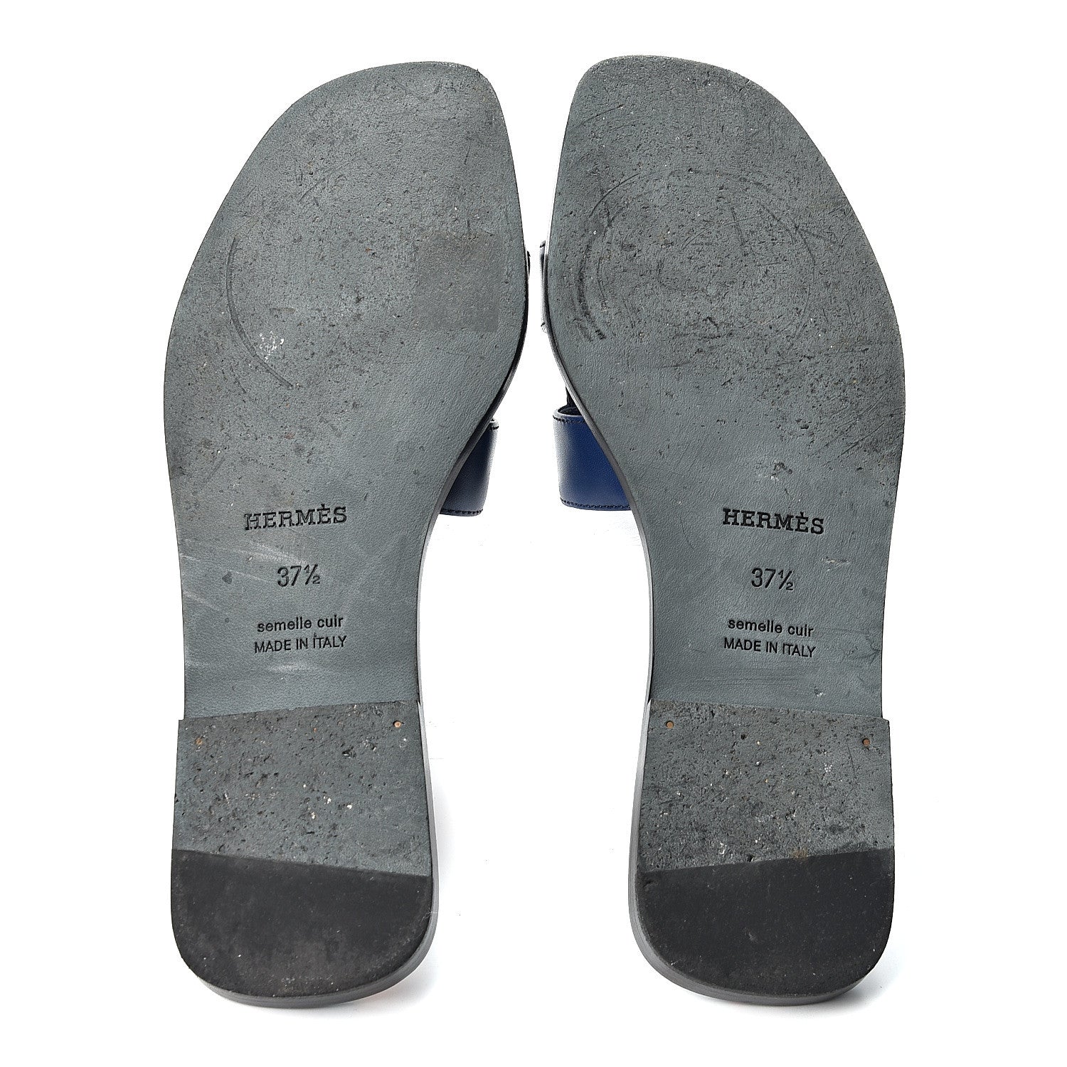 Hermes Calfskin Oran Sandals 37.5 Bleu 6 of 10