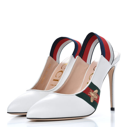 Gucci Malaga Kid Web Sylvie High Heel Slingback Pumps 41 White 3 of 11