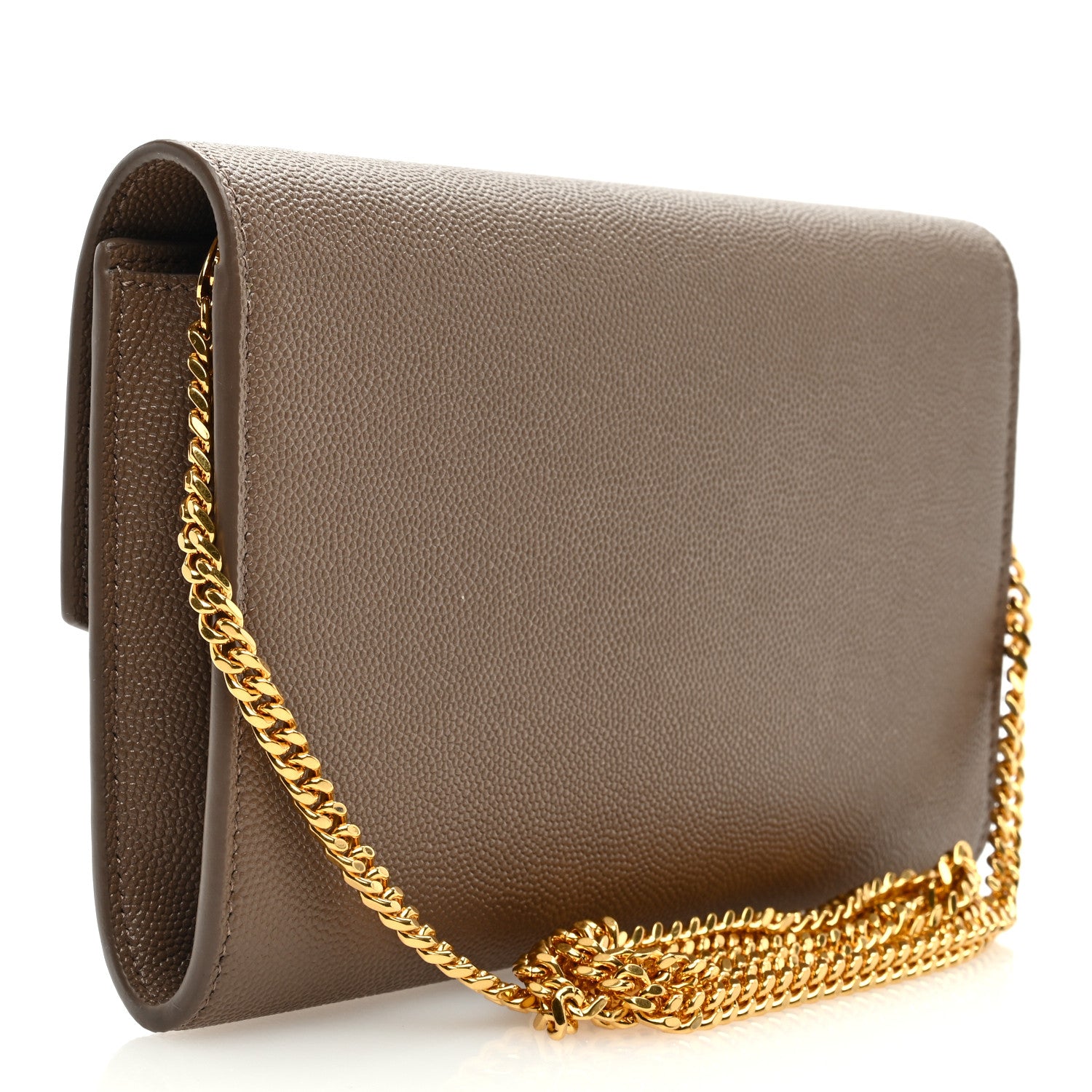 Saint Laurent Grain De Poudre Monogram Uptown Chain Wallet Taupe 4 of 11