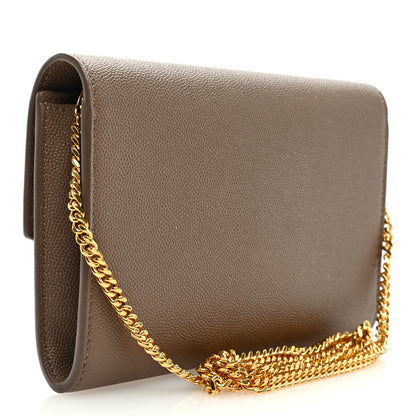 Saint Laurent Grain De Poudre Monogram Uptown Chain Wallet Taupe 4 of 11