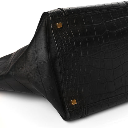 Celine Calfskin Crocodile Embossed Medium Phantom Luggage Black 10 of 11