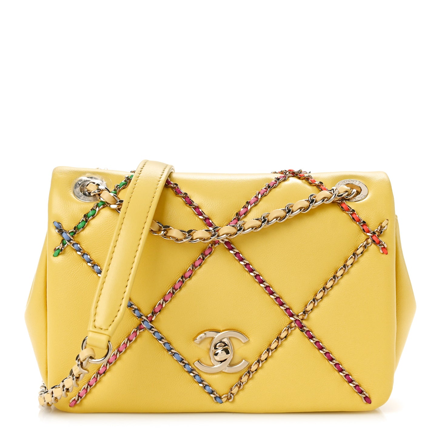 Lambskin Small Entwined Chain Flap Yellow Multicolor