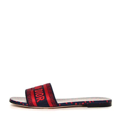 Christian Dior Canvas Pop Heart I Love Paris Embroidered Dway Flat Slide Sandals 38 Deep Blue Red 1 of 12