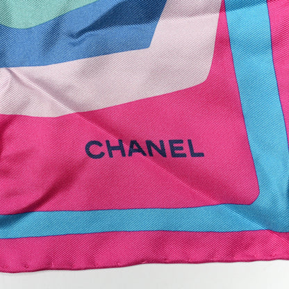 Chanel Silk CC Logo Floral Square Scarf Pink Blue 2 of 3
