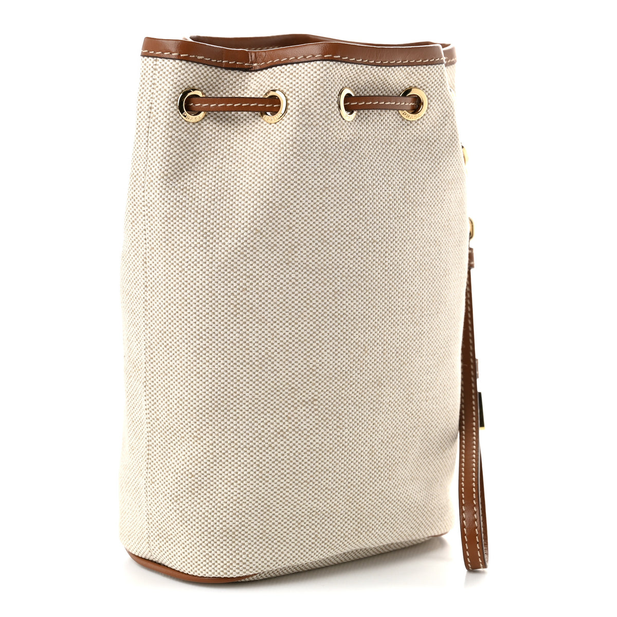 Prada Canvas Drawstring Wristlet Pouch Beige Cognac 3 of 10