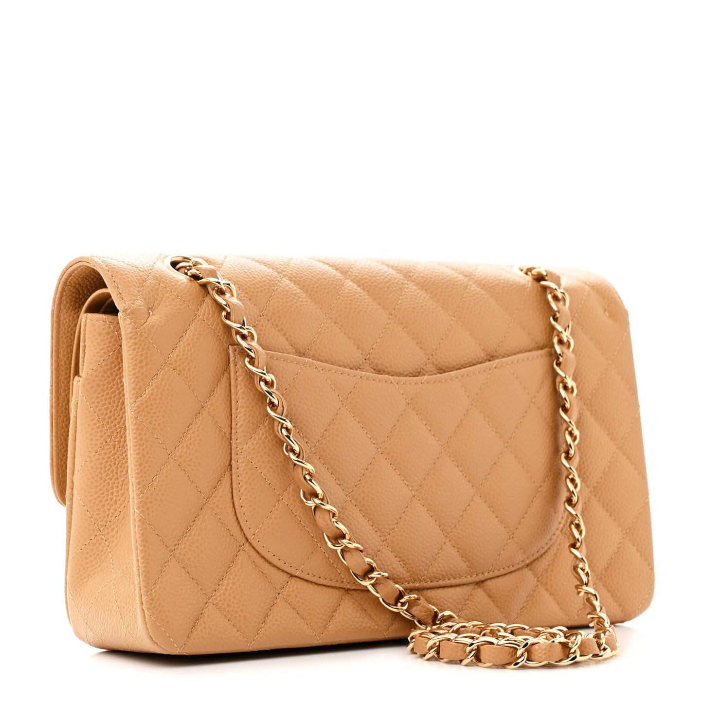 Caviar Quilted Medium Double Flap Beige