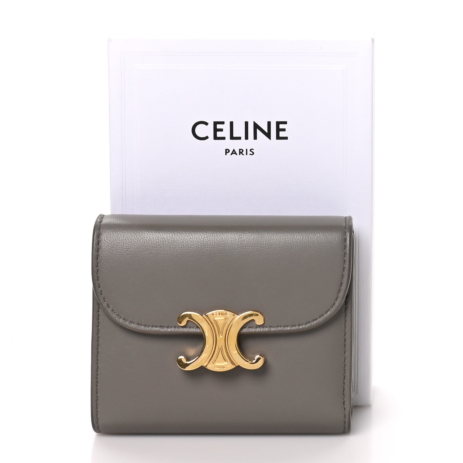 Celine Shiny Smooth Lambskin Small Triomphe Wallet Pebble 7 of 7