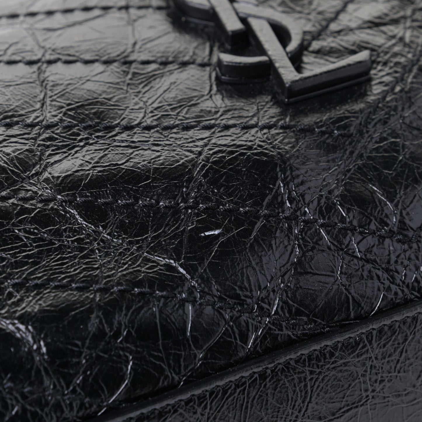 Crinkled Calfskin Matelasse Monogram Niki Shoulder Bag Black
