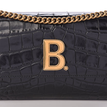 Balenciaga Shiny Calfskin Crocodile Embossed B Continental Chain Bag Black 8 of 11