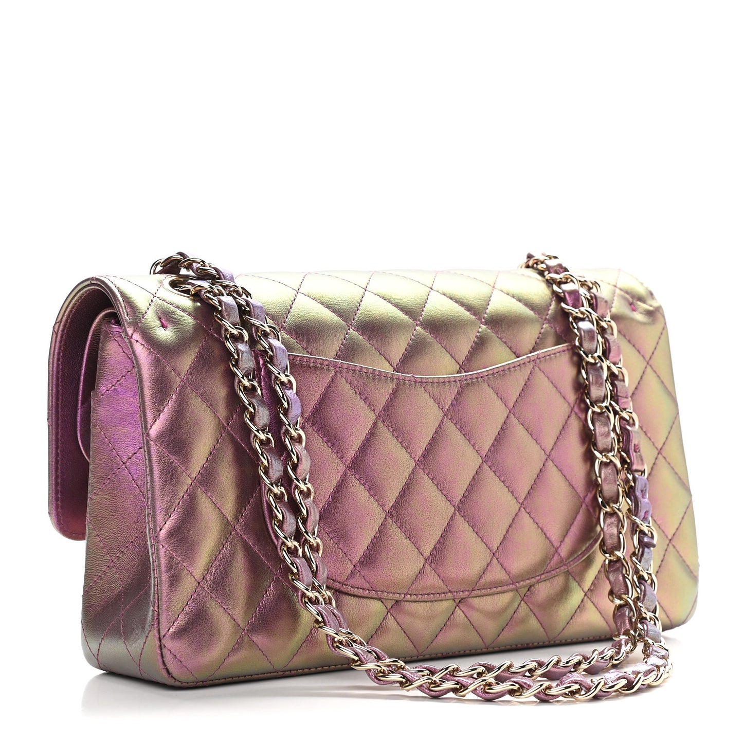 Iridescent Lambskin Quilted Medium Double Flap Purple