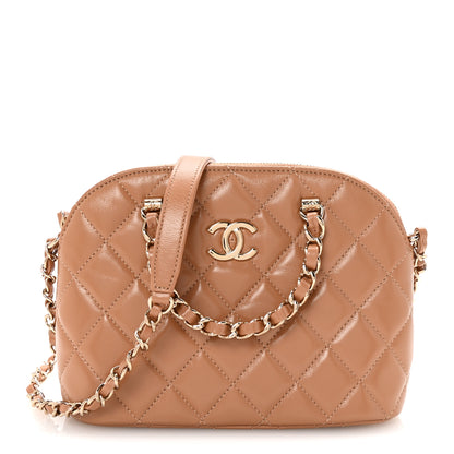 Chanel Shiny Lambskin Quilted Shiny Coco Clutch With Chain Dark Beige 1 of 11