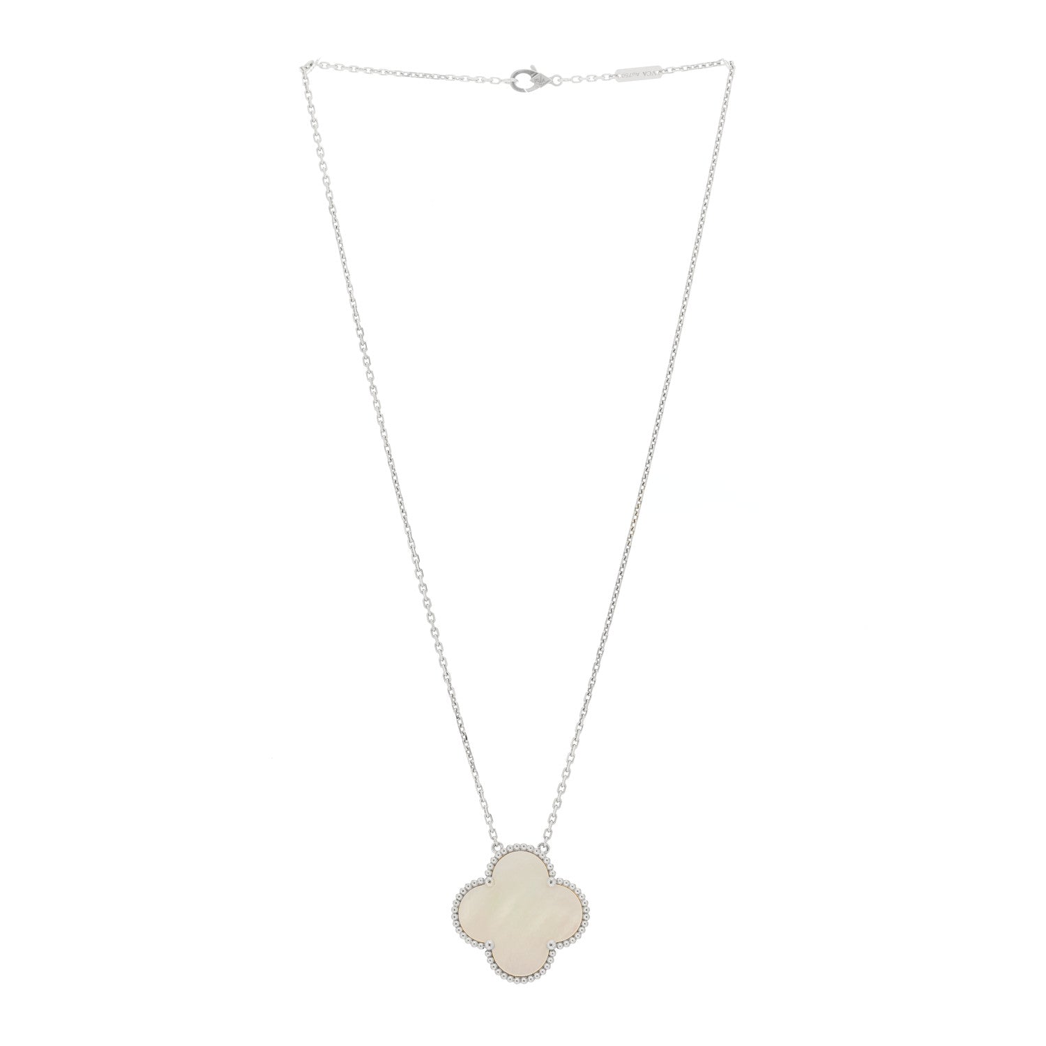 Van Cleef & Arpels 18K White Gold Mother of Pearl Magic Alhambra Pendant Necklace 3 of 6