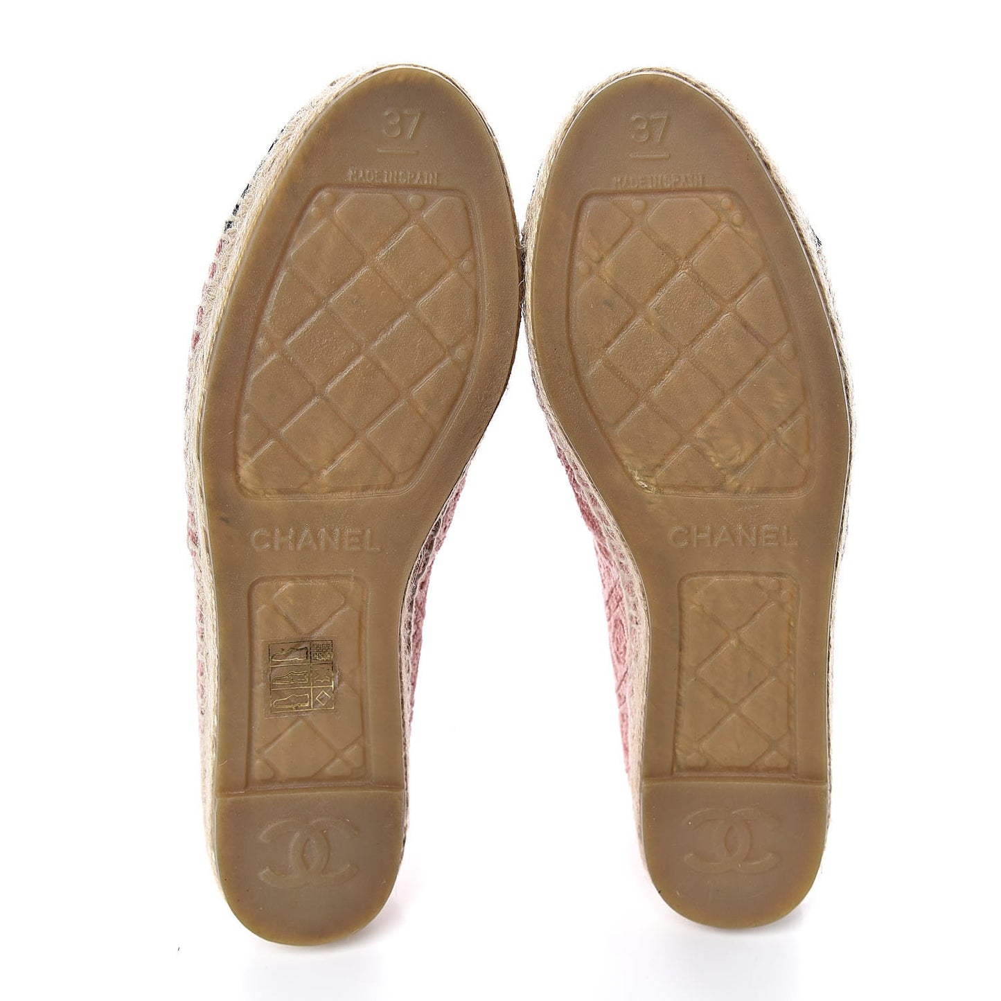 Velvet Grosgrain Quilted Camellia CC Espadrilles 37 Pink Black