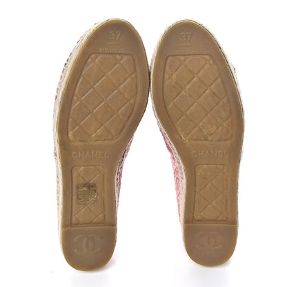 Chanel Velvet Grosgrain Quilted Camellia CC Espadrilles 37 Pink Black 10 of 11