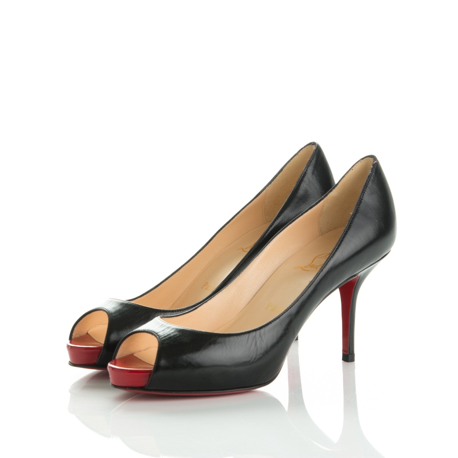 Christian Louboutin Kid Mater Claude 85 Platform Pumps 37 Black Red 3 of 7