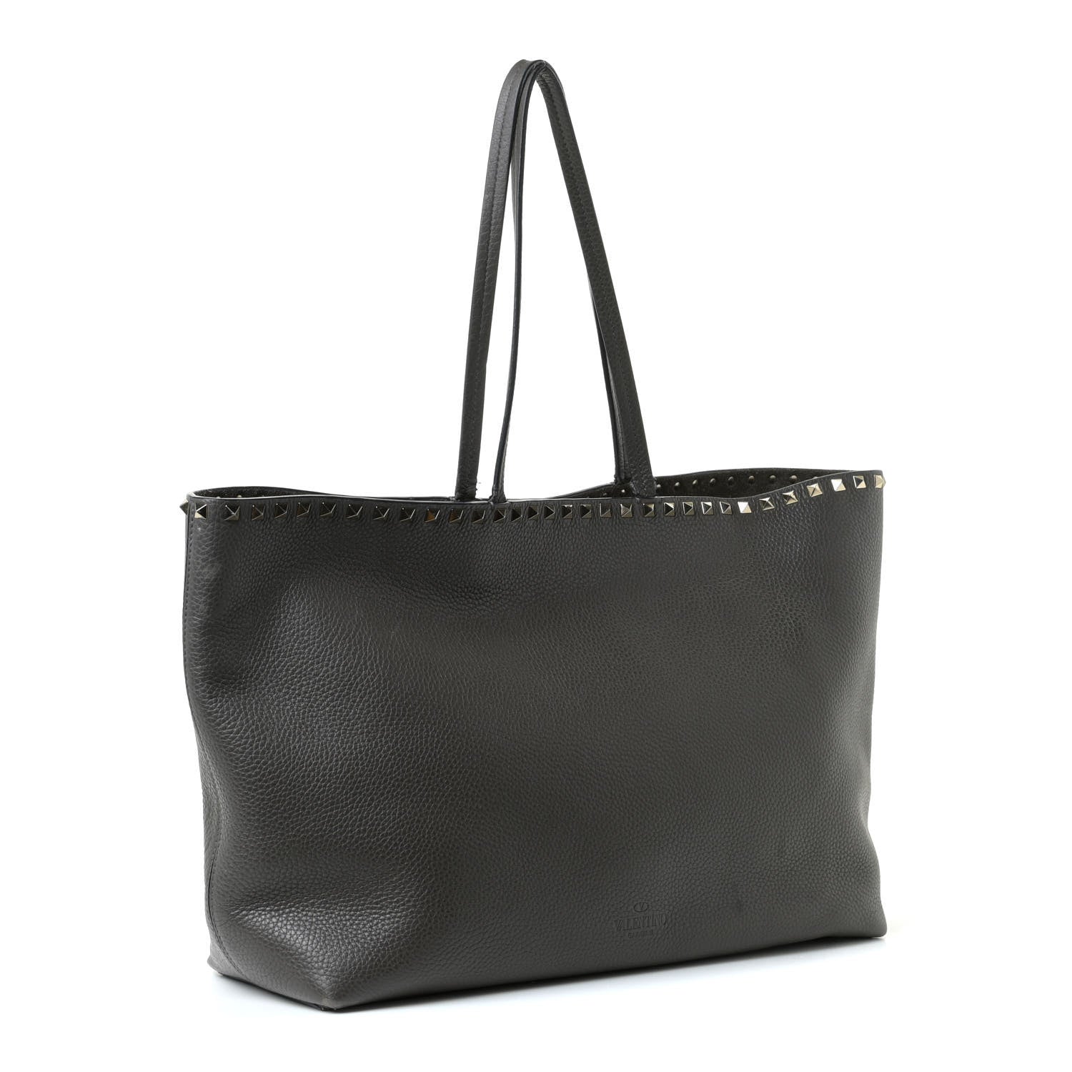 Valentino Garavani Grained Calfskin Rockstud Shoulder Tote Graphite 2 of 17