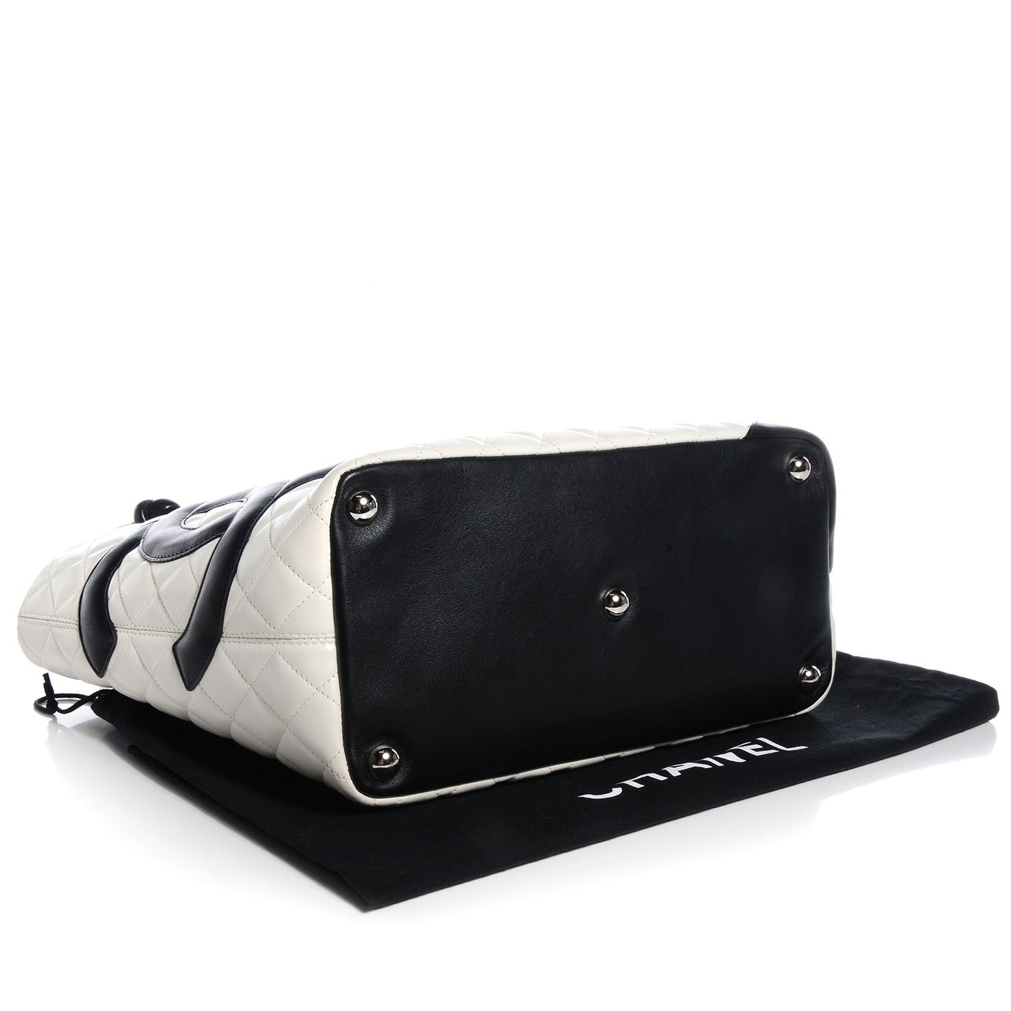 Calfskin Quilted Large Cambon Tote White Black