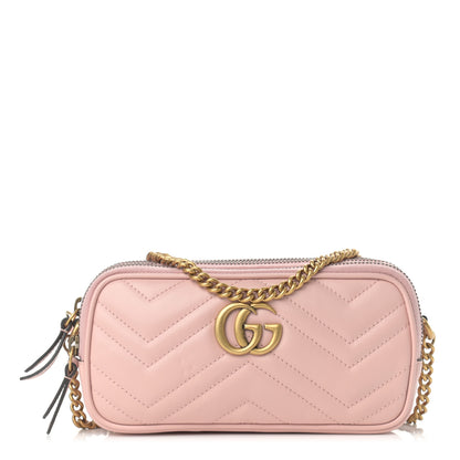 Gucci Calfskin Matelasse Mini GG Marmont Chain Crossbody Bag Perfect Pink 1 of 13