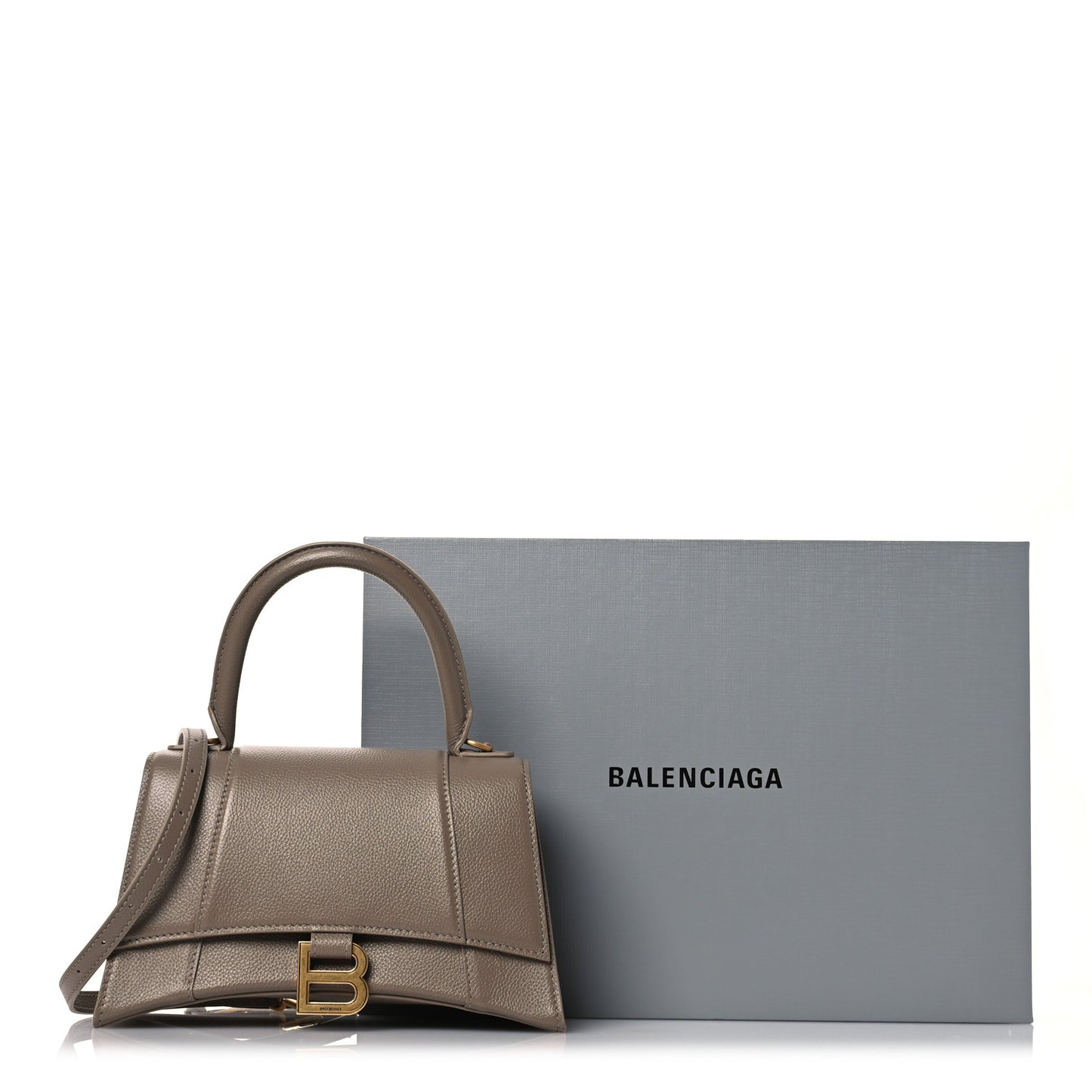 Grained Calfskin Small Hourglass Top Handle Bag Mink Grey