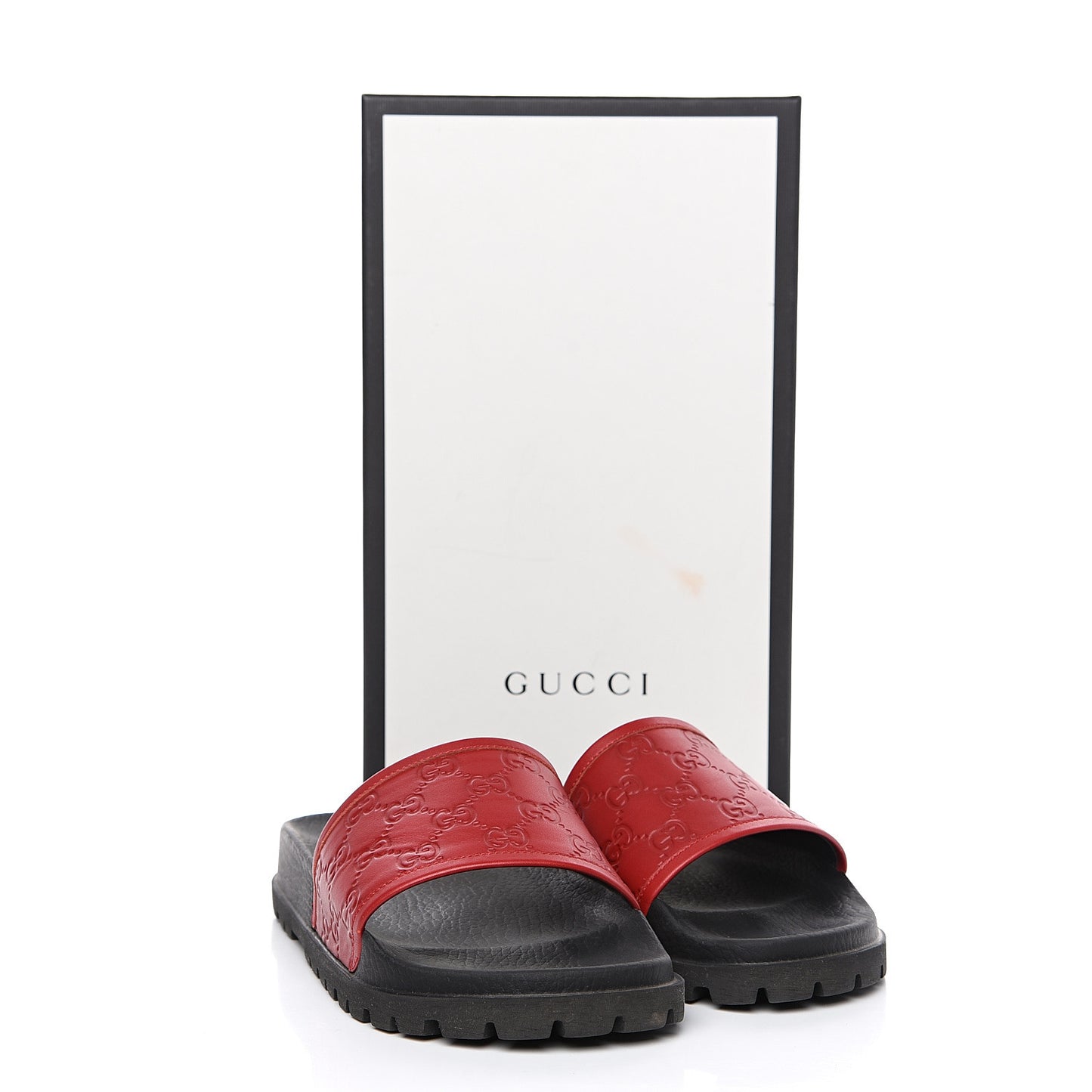 Guccissima Signature Mens Lug Sole Slide Sandals 8 Hibiscus Red