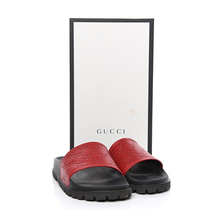 Gucci Guccissima Signature Mens Lug Sole Slide Sandals 8 Hibiscus Red 7 of 7