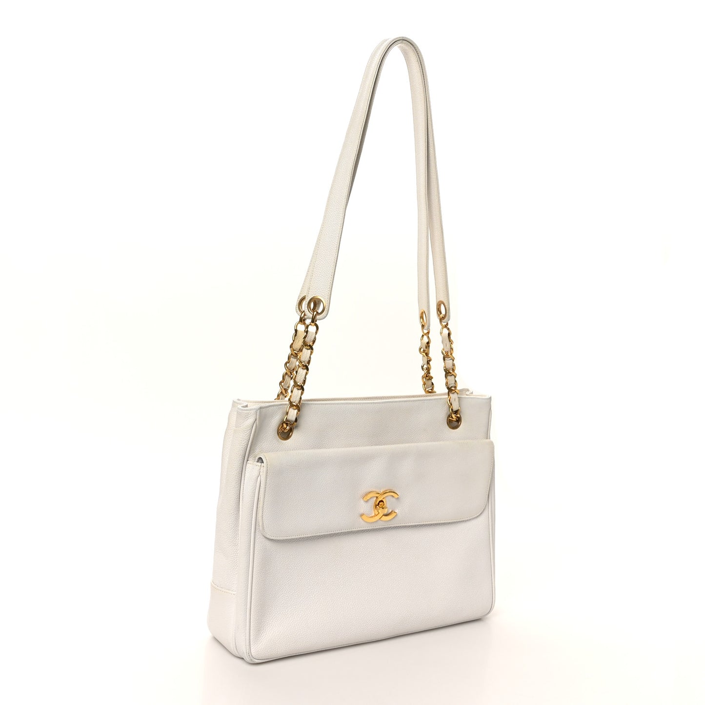 Caviar Flap Shoulder Bag White