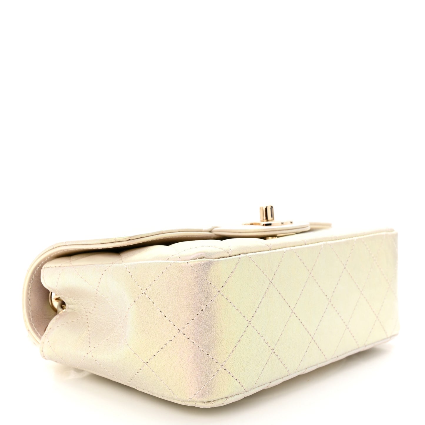 Iridescent Lambskin Quilted Mini Rectangular Flap Ivory