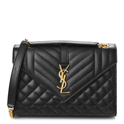 Saint Laurent Grain De Poudre Textured Mixed Matelasse Triquilt Medium Monogram Satchel Black 1 of 9