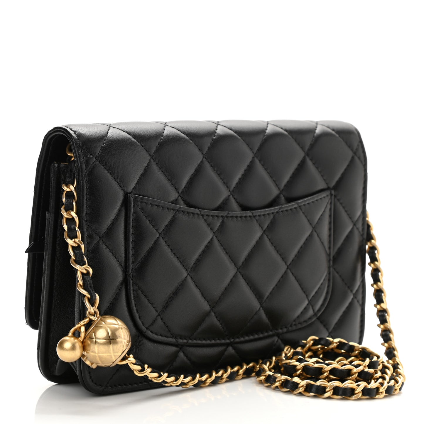Lambskin Quilted CC Pearl Crush Wallet on Chain WOC Black