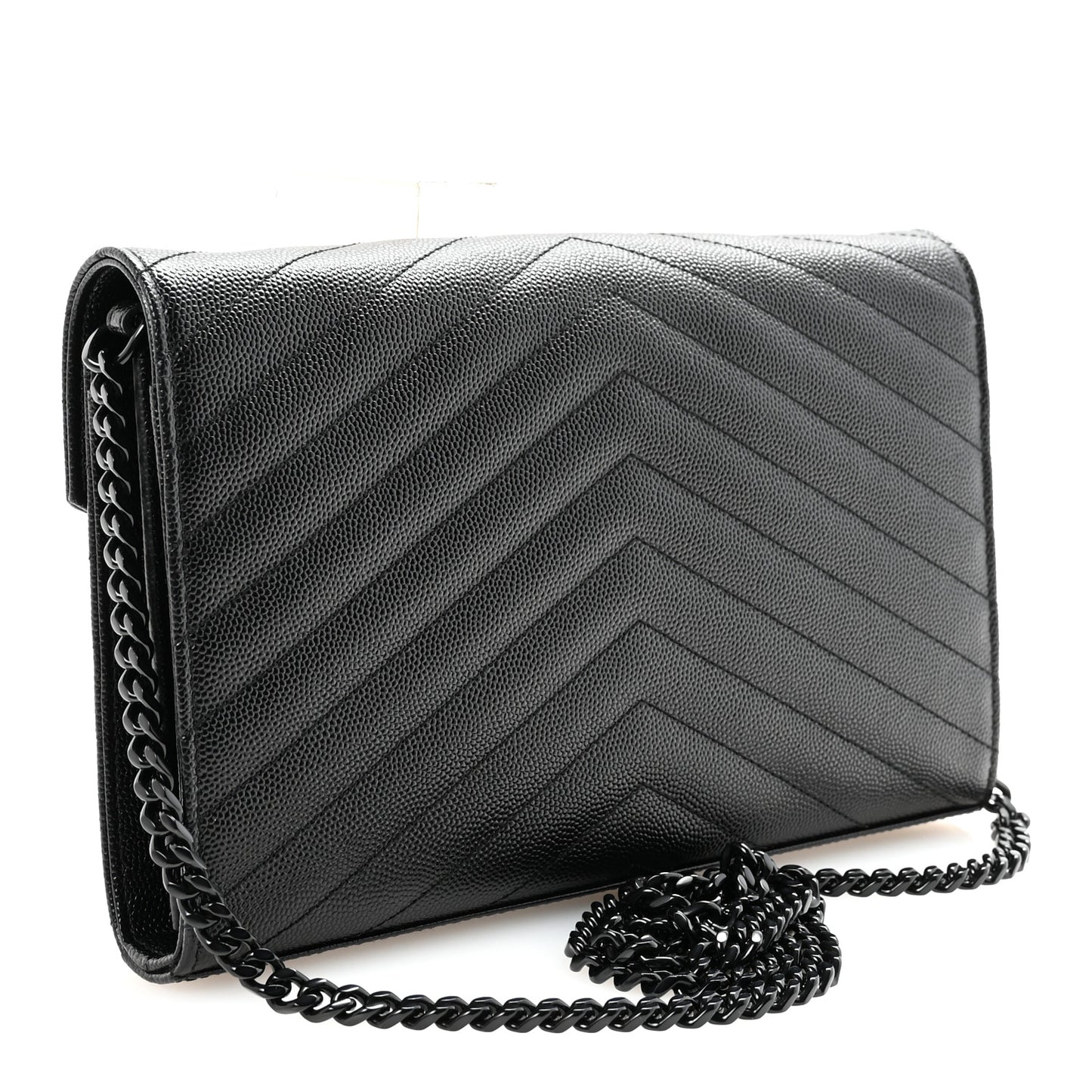 Grain De Poudre Matelasse Chevron Monogram Monochrome Chain Wallet Black