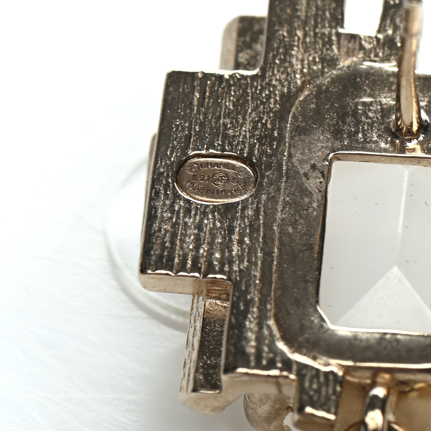 Chanel Metal Crystal CC Earrings Gold White 4 of 4