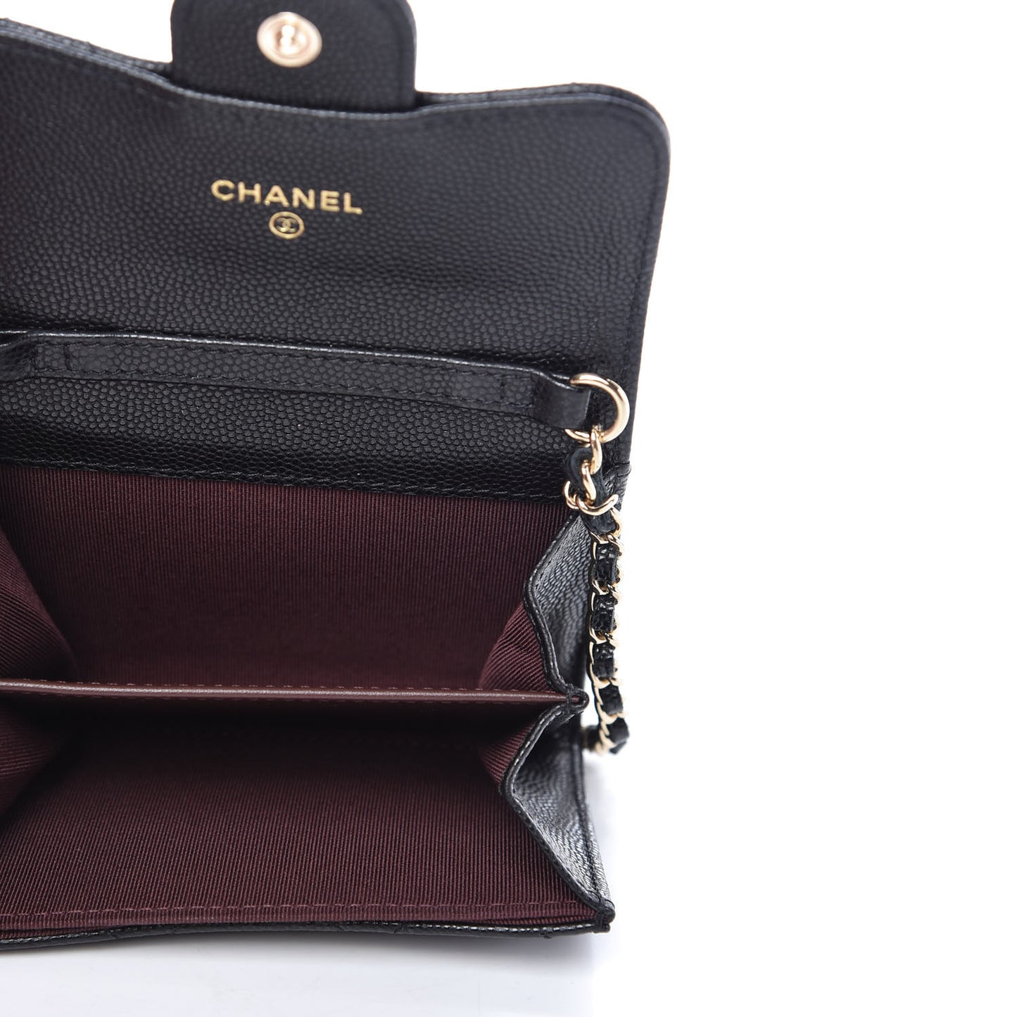 Caviar Quilted Flap Card Holder On Chain Black