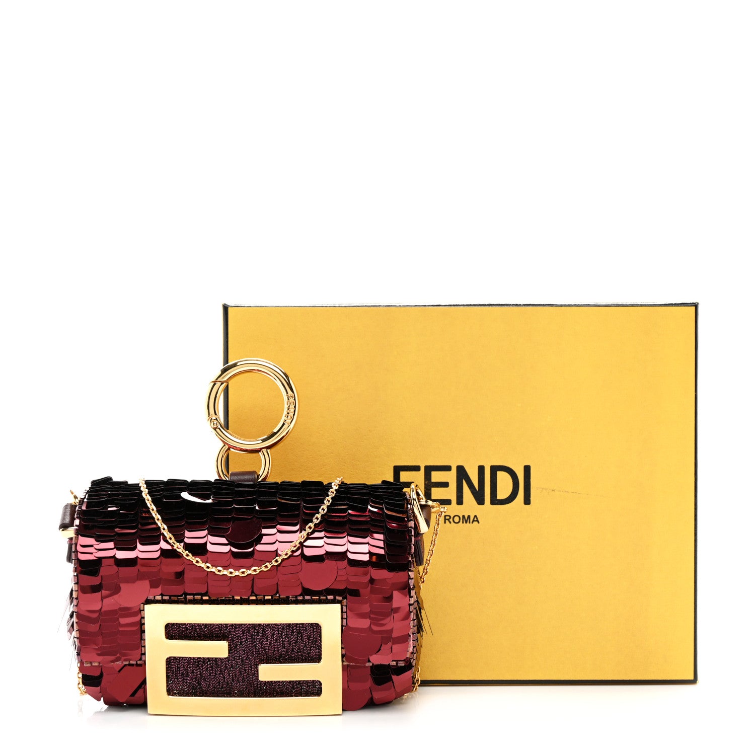 Fendi Sequin Paillettes Shiny Nappa Sex and the City Nano Maxi Buckle Baguette Charm Ciclamino Pilar 11 of 11